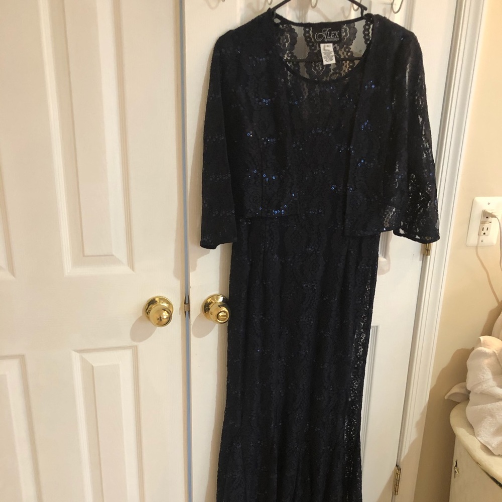 Long sleeve evening dress dark navy